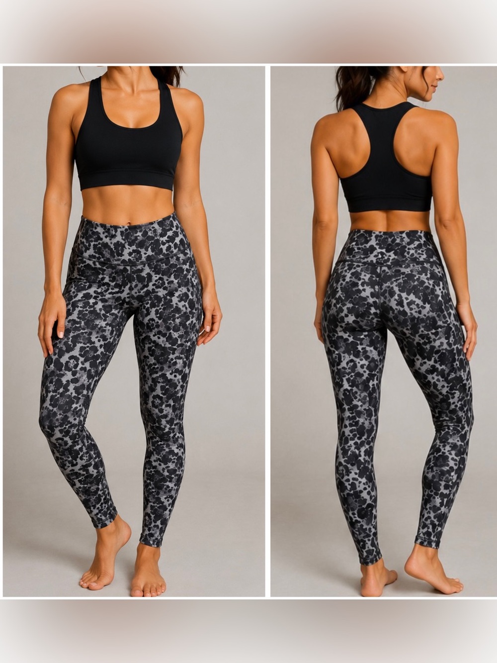 Marika HW leggings with gray / black abstract leopard print